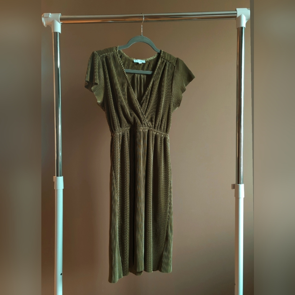 Baltic Born Olive Green Pleated Wrap Midi Dress